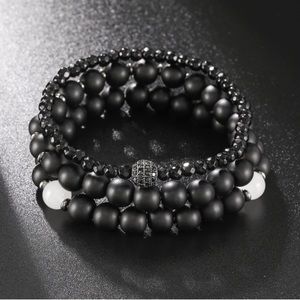 Unisex Black Beaded Bracelet Set